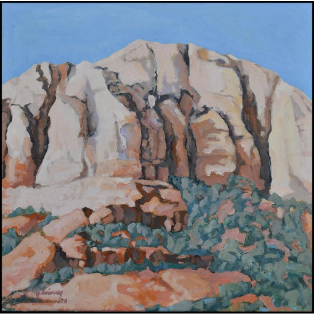 "Sedona Rock Wall and Scrub" Contemporary Arizona Landscape Oil Painting by George Brinner, Framed For Sale