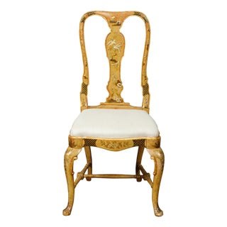 English 1920s Queen Anne Style Side Chair with Painted Birds, Trees and Flowers For Sale
