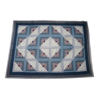 Vintage Log Cabin Stitched Geometric Floral Quilt Blanket Bedspread For Sale