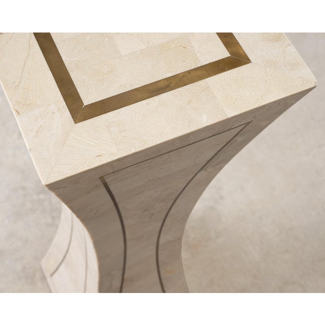 Tessellated Stone Brass Pedestal Stand Maitland Smith Style For Sale - Image 10 of 18
