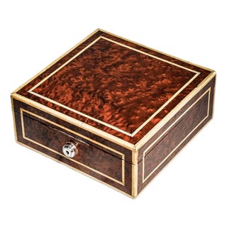Extraordinary Antique English Burl Wood Cigar Box Sterling Silver Fittings Luxury Home Decor Tobacciana For Sale