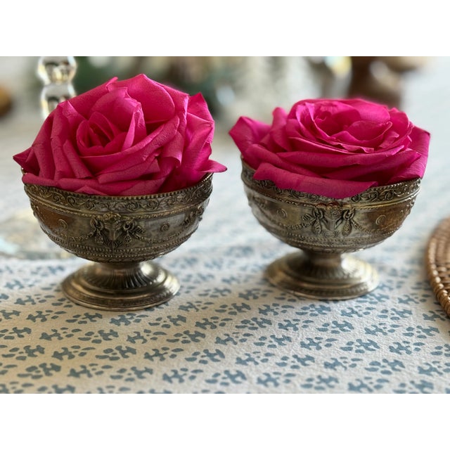 English Vintage English Georgian Style Silver Plated Decorative Petite Bowls / Rose Bowls / Open Salts by Corbell & Co For Sale - Image 3 of 12