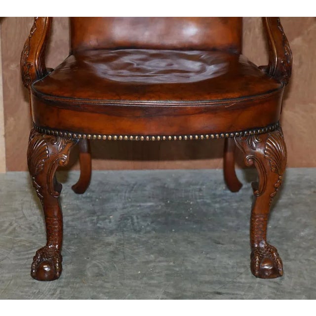 Brown Vintage Eagle Armed Claw & Ball Feet Brown Leather Armchair For Sale - Image 8 of 18