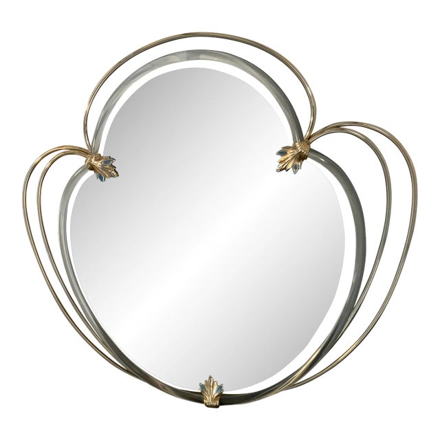 Vintage 1970s Lucite and Brass Mirror For Sale