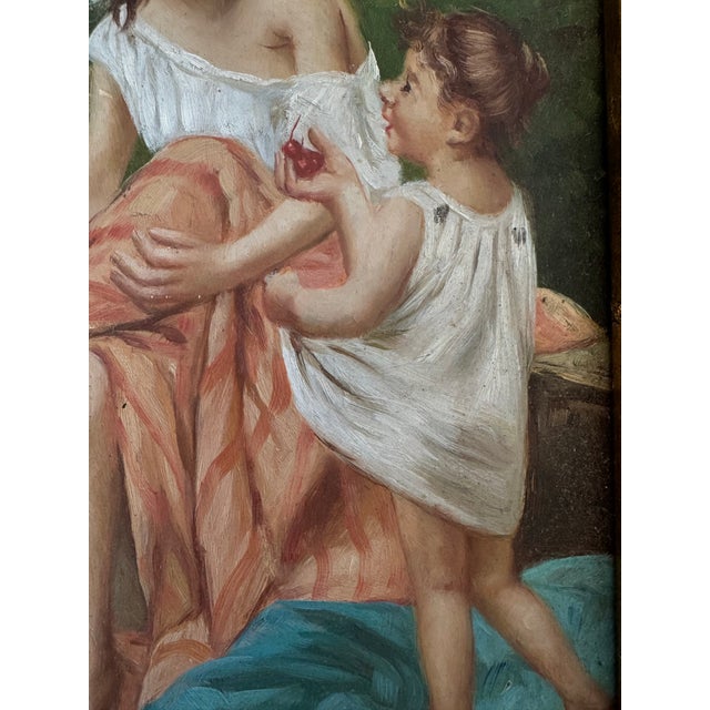 Antique French Oil on Panel Painting After François-Alfred Delobbe “Le Goûter Après Le Bain” in Ornate Gilt Frame For Sale - Image 4 of 8