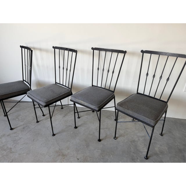 1970s Vintage Black Painted Metal Outdoor Garden Dining Chairs – Set of 4 For Sale - Image 4 of 12