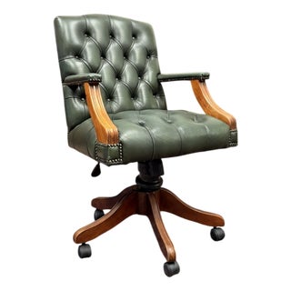 English Chesterfield Green Desk Chair For Sale