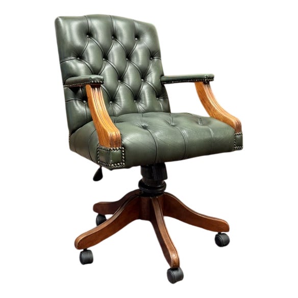 English Chesterfield Green Desk Chair For Sale