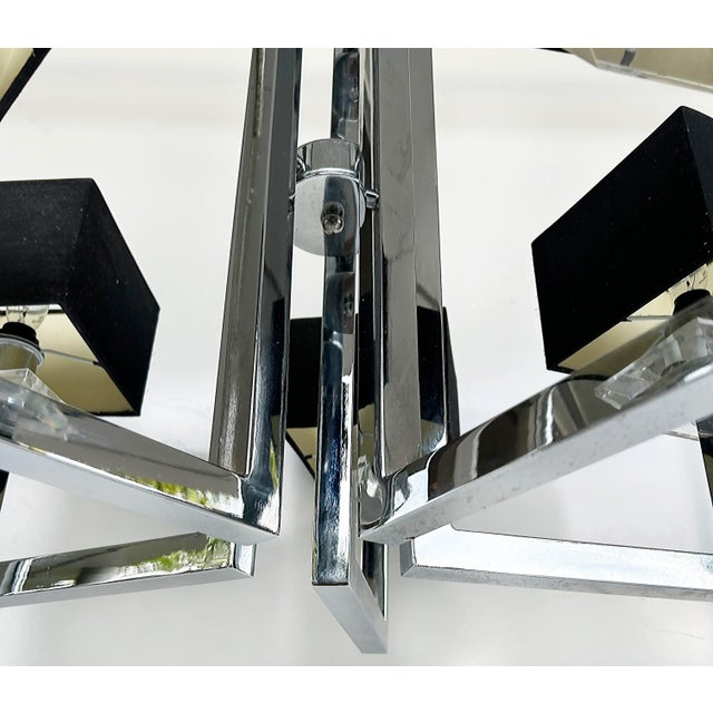 Mid-Century Modern Chrome and Lucite 5 Arm Chandelier With Square Shades For Sale - Image 4 of 8