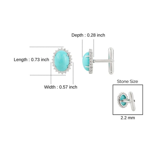 Turquoise 10.35 CTW Turquoise Stone With Halo Set Zircons Cluster Cufflinks for Men’s- A Pair For Sale - Image 8 of 12