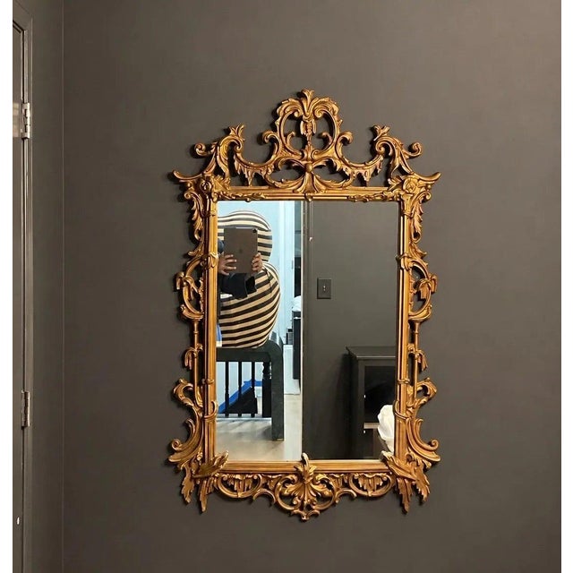 French Provincial Vintage Ornate Gilt Rococo Chinese Chippendale Style Wall Mirror For Sale - Image 3 of 3