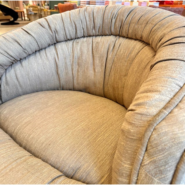 Taupe 1980's Ruched Back Swivel Barrel Chair For Sale - Image 8 of 12