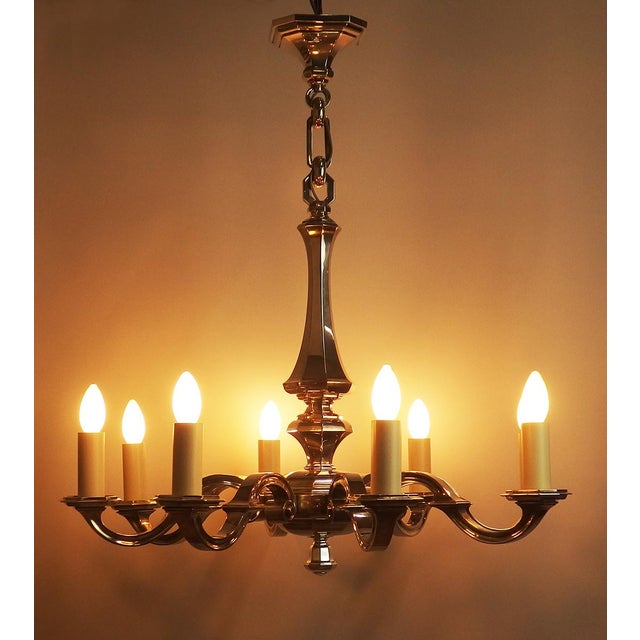 1940s Art Deco Chandelier in Silvered Bronze, 1930s For Sale - Image 5 of 12