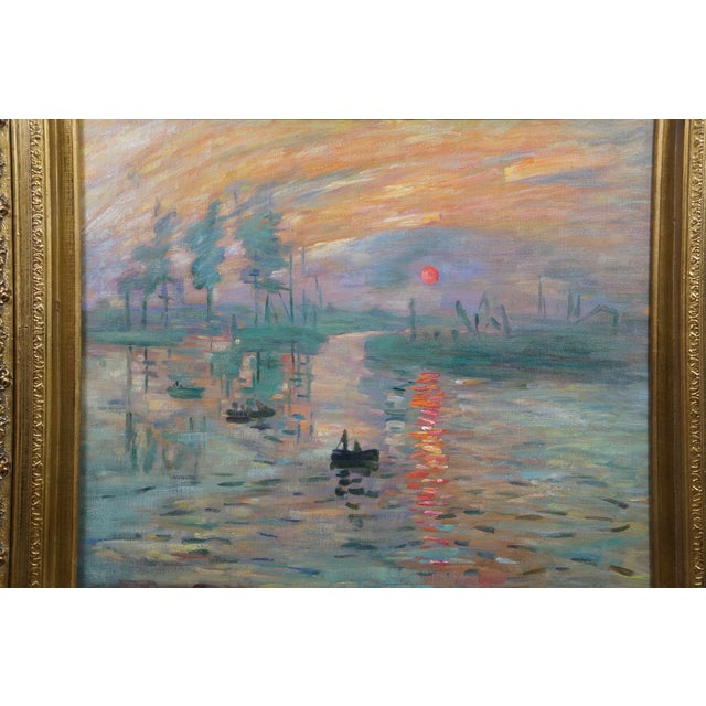 Late 20th Century Impression Sunrise Soleil Levant Boat Seascape Oil Painting After Claude Monet For Sale - Image 6 of 10