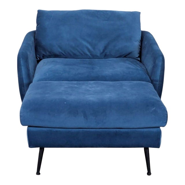 Edloe Finch Park Collection Blue Velvet Lounge Chair With Ottoman For Sale