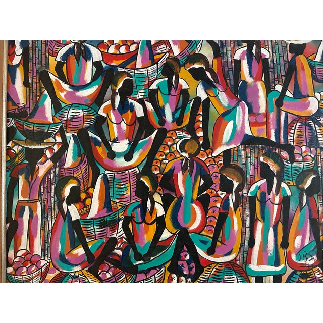 Abstract Vintage 1960’s Mid Century Abstract Haitian Folk Art Painting For Sale - Image 3 of 9