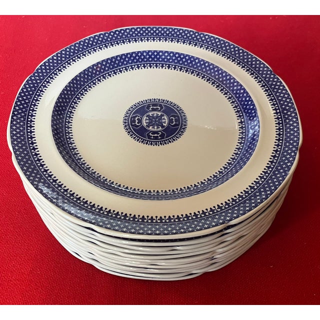 Set 12 antique 19th century Copeland Spode New Stone blue & white Chinese export Fitzhugh style dinner plates. Each...