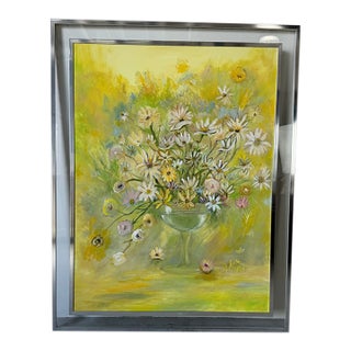 1970s Vintage Floral Still Life Oil Painting on Canvas – Framed For Sale