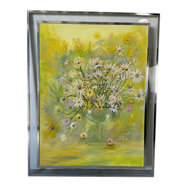 1970s Vintage Floral Still Life Oil Painting on Canvas – Framed For Sale