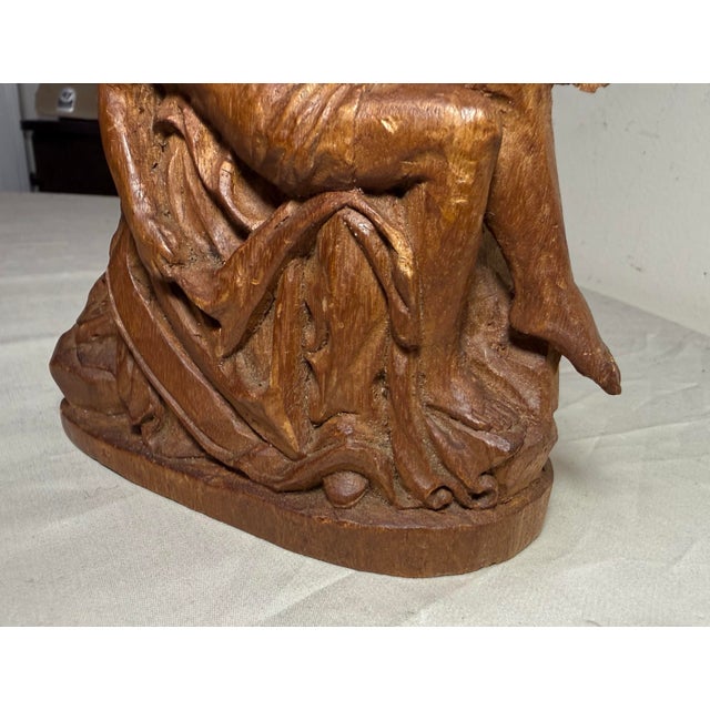 Antique Hand Carved Wood Folk Art Religious Jesus Christ Sculpture Pieta Statue For Sale In New York - Image 6 of 13