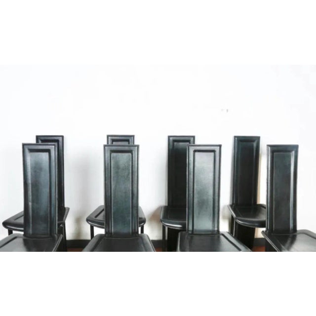 Italian 1980s Italian Leather Highback Dining Chairs by Artedi - Set of 8 For Sale - Image 3 of 8