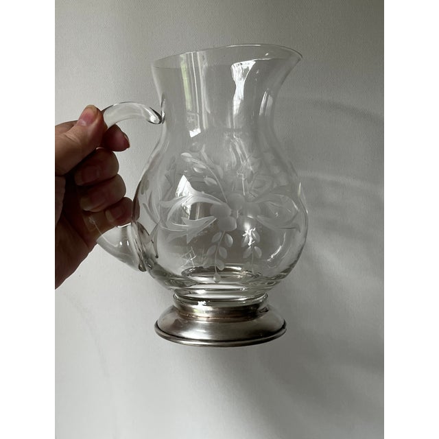 1930s Etched Crystal Pitcher, Also Known as a "Pot Belly Pitcher," With a Sterling Silver Base For Sale - Image 9 of 12