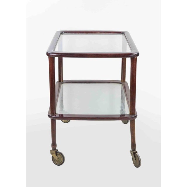 Metal Vintage Serving Trolley in Wood and Brass by Cesare Lacca, Italy, 1950s For Sale - Image 7 of 9