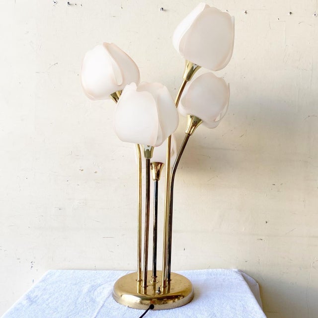 Hollywood Regency Gold and Pink Tulip Table Lamp Chairish