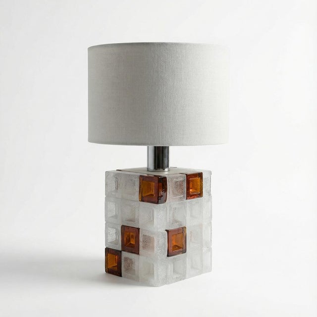 Amber and Ice Murano Glass Cube Lamp by Albano Poli for Poliarte, 1960s by Albano Poli For Sale - Image 12 of 12