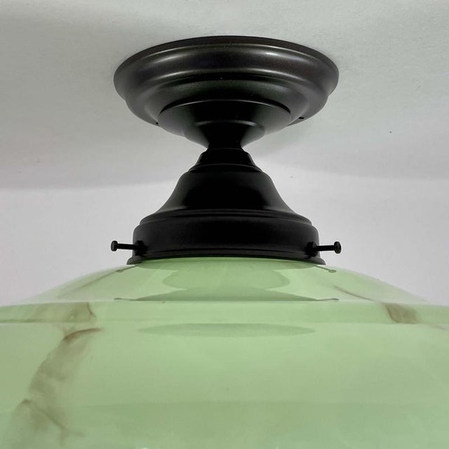 Art Deco Flush Mount in Marbled Opaline Glass and Burnished Brass, Germany, 1920s For Sale - Image 6 of 17