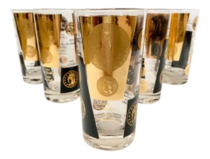Vintage Cera Gold and Black Coin Tumblers - Set of 6