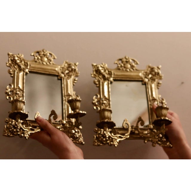 Swedish Brass Sconces with Mirrors, Set of 2 For Sale - Image 3 of 7