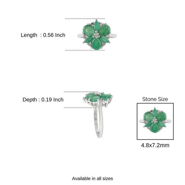 Emerald & Diamond Floral Statement Ring in 925 Sterling Silver, Us Size 7.5 For Sale - Image 13 of 15