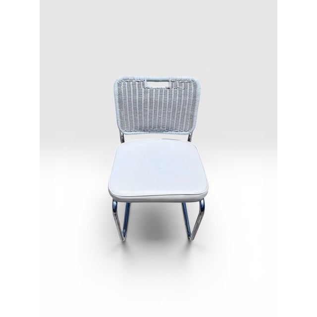 Vintage Set of Four Chrome Cantilever Dining Chairs With White Woven Rattan Backs For Sale - Image 9 of 11