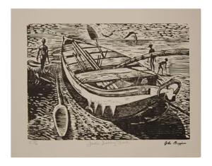 "Fanti Fishing Boat" Modern Abstract Figurative Woodcut Print 47 of 86