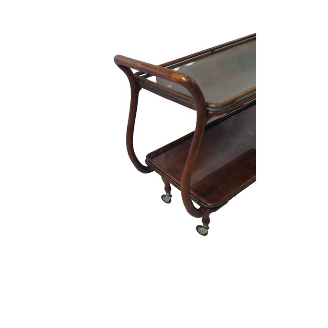 Mid 20th Century Aesthetic Rosewood Copper and Brass Inlaid Bar Cart For Sale - Image 10 of 13