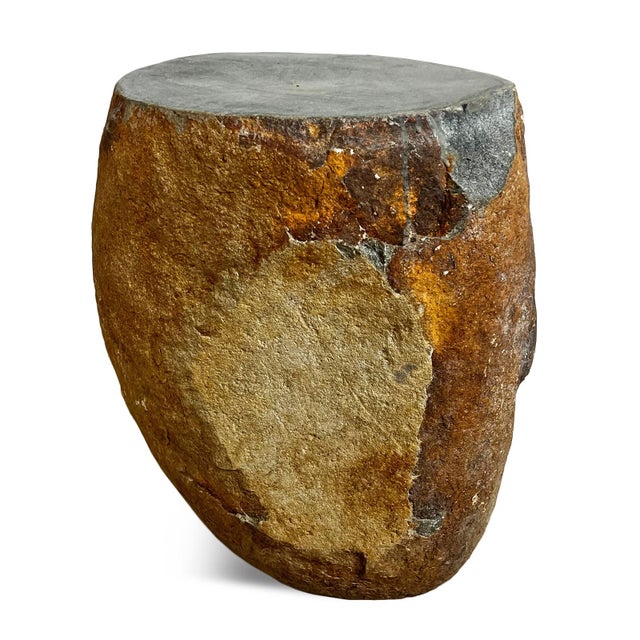 Contemporary Rustic Outdoor Stone Vintage Boulder Side Table Stool For Sale - Image 3 of 5