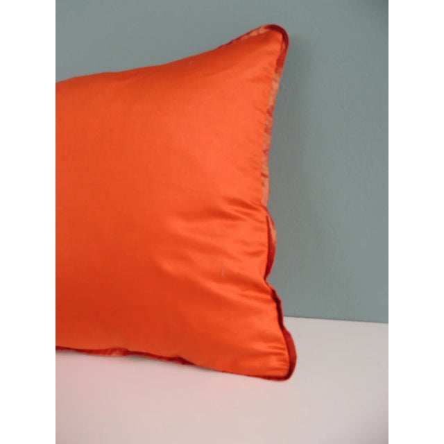 2000 - 2009 Vintage Solid Orange Satin Lumbar Decorative Pillow (S) For Sale - Image 5 of 6