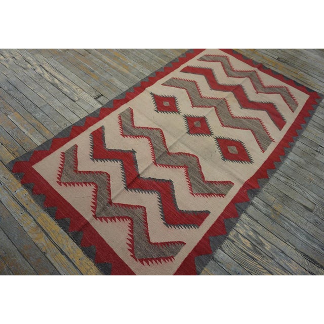 Awesome Ivory Background Color and Tribal Geometric Design Antique American Navajo Flatweave Rug For Sale - Image 4 of 18