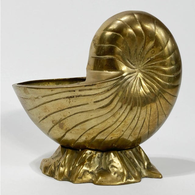 Mid 20th Century Vintage Brass Nautilus Shell Cachepot Planter For Sale - Image 5 of 9