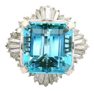 9.68 Carat Santa Maria Aquamarine Diamond Platinum Ballerina Ring, Size 6.5