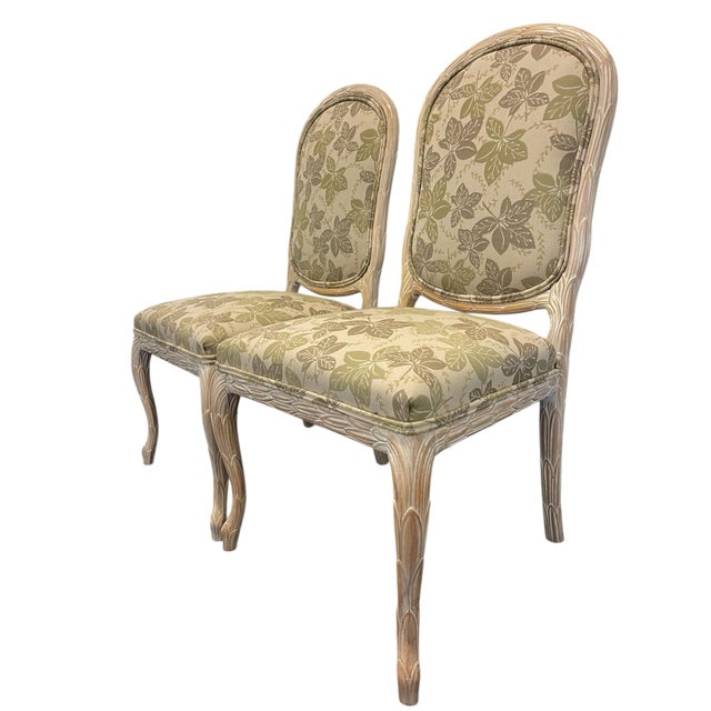 Late 20th Century Vintage Faux Bois Carved Side Chairs in Botanical Upholstery, a Pair For Sale - Image 5 of 9