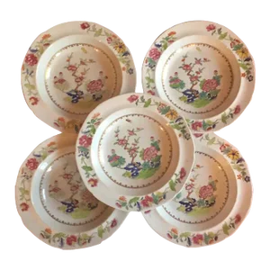 Circa 1820 English Georigan Spode China Rimmed Bowls in the Chinese Famille Rose Taste - Set of 5