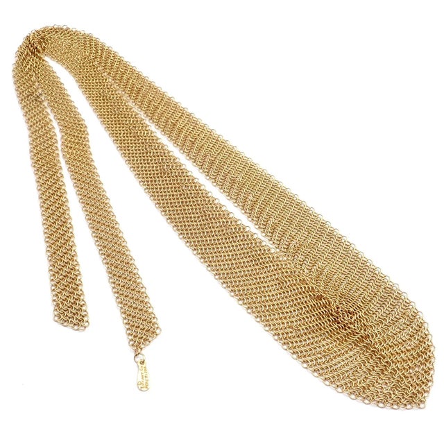 Contemporary Vintage Tiffany & Co. Peretti 20k Yellow Gold Mesh Bib Scarf Necklace For Sale - Image 3 of 8