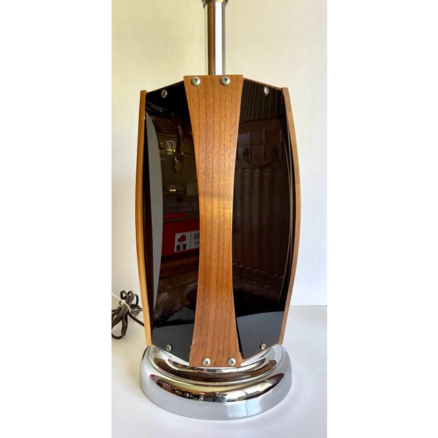 Mid 20th Century Mid 20th Century Chrome, Teak Bentwood and Smoked Lucite Lamp For Sale - Image 5 of 11