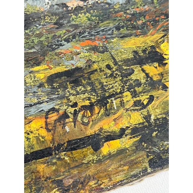 Blue Vintage Abstract City Scape Oil on Canvas For Sale - Image 8 of 12