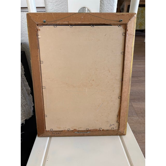 Orange Vibrant Rustic Primitive Floral Burst Painting in Vintage Frame For Sale - Image 8 of 12