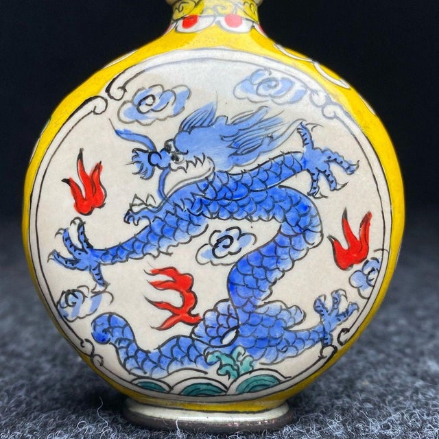 Vintage Chinese Cloisonné Enamel Snuff Bottle With Blue Dragon Motif For Sale - Image 9 of 9
