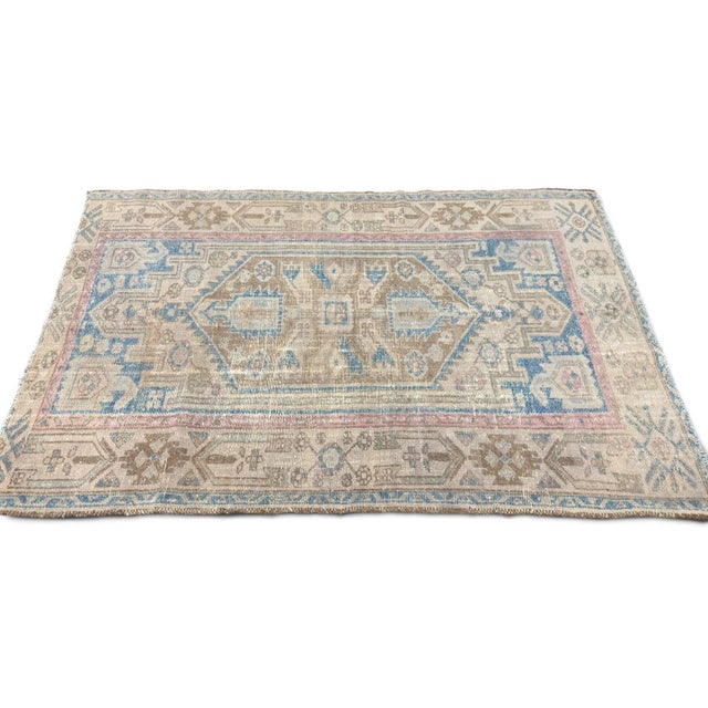 Antique Malayer Rug 4x6 | Blue, Beige & Brown For Sale - Image 4 of 5