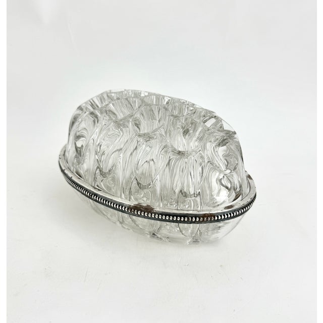 English Vintage English Blown Glass & Silver Oval Flower Frog Centerpiece For Sale - Image 3 of 9